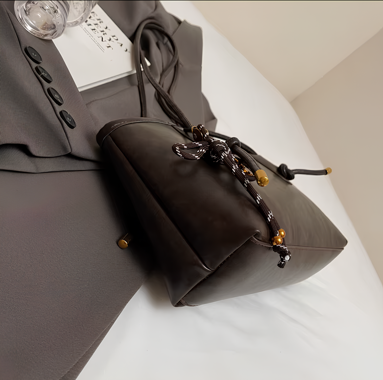 DRAWSTRING LEATHER BAG